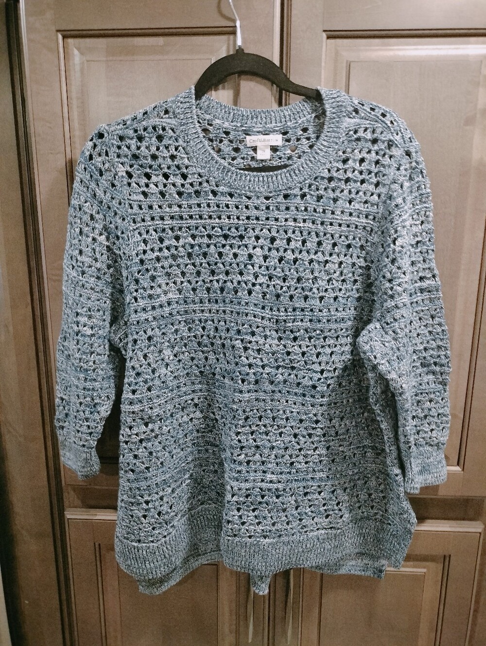 Croft & Barrow Open Knit Crewneck Sweater - Heather Blue